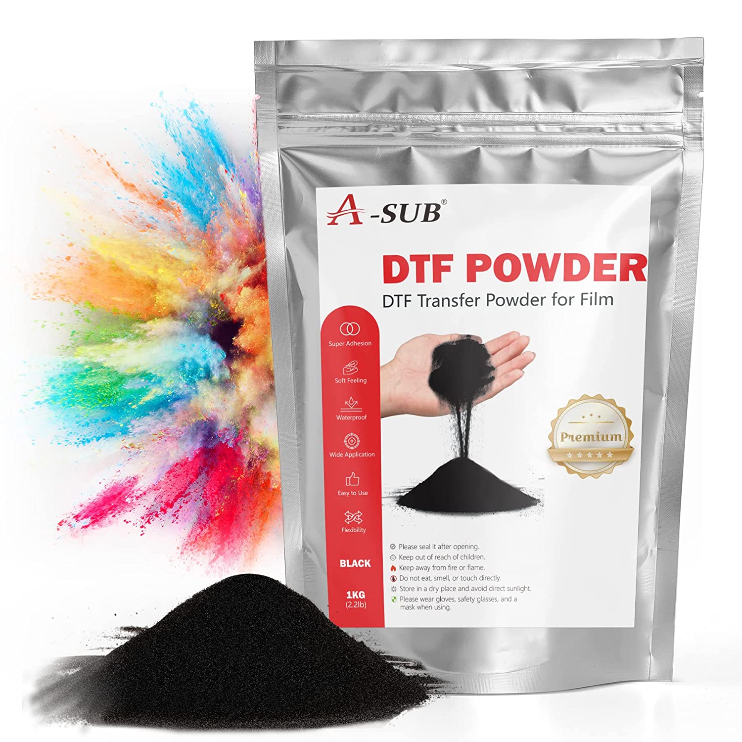 A-SUB DTF Powder Black DTF Transfer Powder for Sublimation 2.2lb Hot Melt  Adhesive DTF Powder , Ideal for DTF Sublimation Transfer on Dark, Cotton
